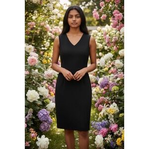 Ann Taylor Black Sleeveless Sheath Dress V-Neck Career Professional Cocktail #‎